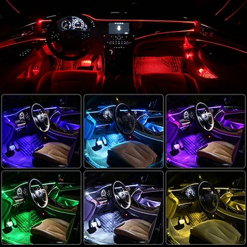 6 в 1 RGB LED С лампа в Интериора на Автомобила Околния Интериор оптична лента Светлина с помощта на приложения за Управление на Декоративни атмосферни лампи