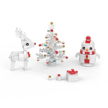 MOC Коледна Тема Сцена Снежен човек Дърво Елен Строителни Блокове Комплект Мини Подарък кутия Малък Влак Тухли Играчки за деца, Детски Коледен подарък