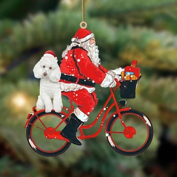 H051 Коледна Елха, Висящи Украса Карикатура на Дядо Коледа се Вози на мотори с Кученце Кучето Статуя Фигурка Висулка Тагове Коледно парти