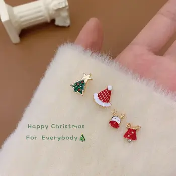 Сплав За жени Коледно дърво, Коледна шапка Женски уши родословни Обици в корейски стил Обици от лосове Коледни обеци
