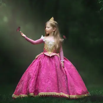 Елегантна розова рокля с дълги ръкави за момичета Рокля на принцеса Коледно парти Рокля на цветя за деца Момиче Роза Детски дрехи