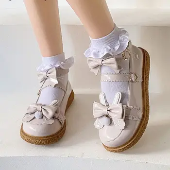 лук Kawai обувки Лолита за момичета на равна подметка Лолишо Cosplay Сладък чай обувки с патица мандаринкой, защото момичето крем мехурчета zapatos mujer