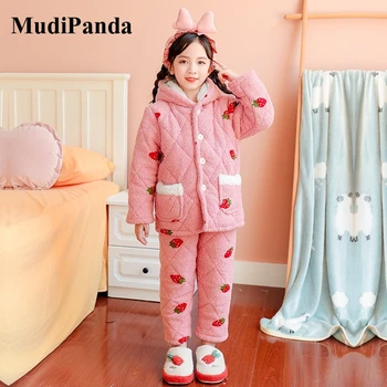 Детска домашно облекло Пижамный комплект Зима 2020 Скъпа Качествена Фланелевая пижами Enfant Топло за Момичета, Плюс дебело Кадифе