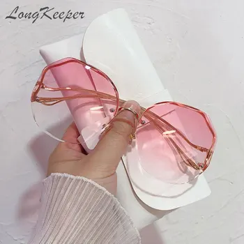 LongKeeper 2021 Модни градиентные слънчеви очила За жени с океана огранкой, изрязване на лещи, метални Слънчеви очила, Дамски очила без рамки UV400