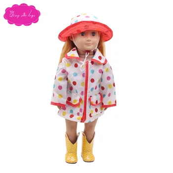 18-инчов облекло за кукли за момичетата от изкуствена кожа с бяла вълна точка дъждобрани американското рокля за новородено, Бебешки играчки, подходящи за 43 см кукли c271