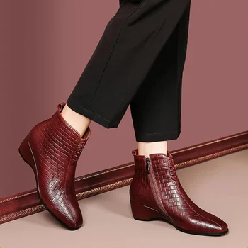 Есен 2021 Нов прием на дамски кожени офис ботильоны дамски зимни топли плюшени кадифени обувки дамски обувки