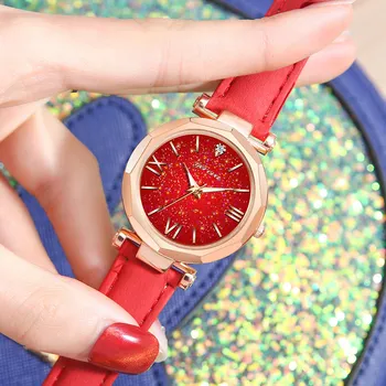 Дамски Ежедневни Кварцов часовник с кръгла звездна циферблат на часовник с перфорированным матово покритие каишка JAN88