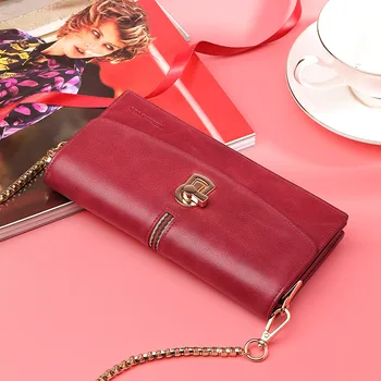 Чантата на Жена от естествена кожа в Чантата си за мобилен телефон Клатч Многофункционален държач за карти, Ежедневни и модни верига презрамка
