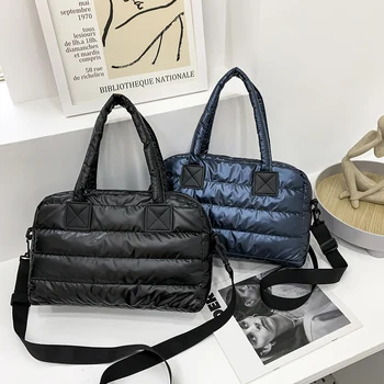 Дамска чанта с горната дръжка за Дамски модни однотонная чанта през рамо с цип с ватирана решетките Чанти-незабавни посланици Реколта ежедневни чанти