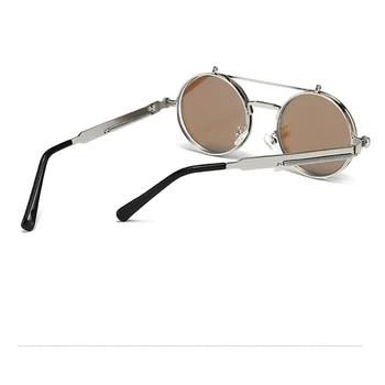 Очила Ретро Flip-Up, Кръгли очила в стил Пара-пънк Рамки за очила по рецепта Флип слънчеви очила с UV400 Обектив Мъже, Жени Реколта