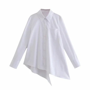 Увядшая есенна блуза 2021 година За жените в английски стил Хай стрийт Асиметрия на Личността на Свободна Ежедневни риза Blusas Дамски блуза и отгоре