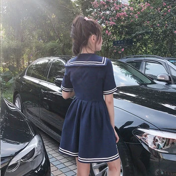 Япония Kawai Сладки Меки Рокли Сестри 2020 Лято Мори Момиче Плиссированное рокля с къс ръкав моряк на fortune яка памучни рокли Vestidos