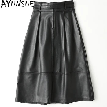 AYUNSUE Кожена пола от овча кожа, Дамски поли в корейски стил Дамска черна пола голям размер 4xl Пролет Есен 2021 Jupe Femme 25