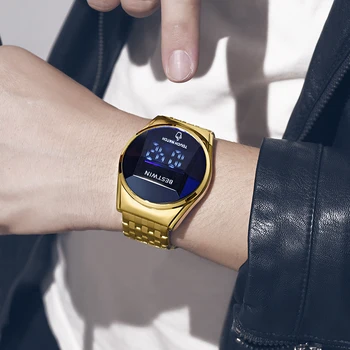 Нов Модерен луксозна марка win led екран Мъжки часовник 3 bar Водоустойчив мъжки ръчен часовник От неръждаема стомана Relogio Masculino