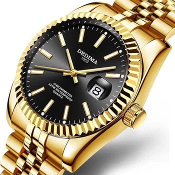 2021 Mens Най-добрата марка Луксозни Модни Златен часовник За мъже на Бизнес Неръждаема Стомана Светлинен Кварцов часовник Relogio Masculino Reloj Hombre