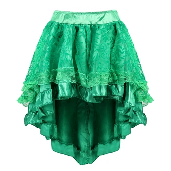 Секси Steampunk лейси пола с цветен модел За жени Асиметрия Висока ниска накъдрен поли във Викториански стил Бурлеска Корсет, Пола Клубна облекло плюс S-6XL