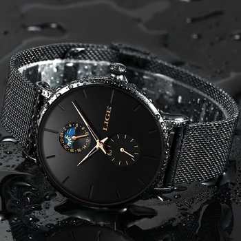 2022 LIGE Мъжки часовници Най-добрата марка на Луксозни Кварцов мъжки часовник Мрежест каишка Луксозни Водоустойчив спортен часовник Мъжки Мъжки часовник Мъжки часовник