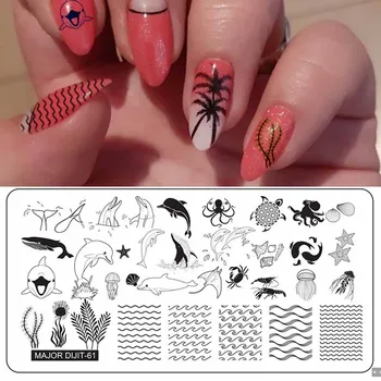 Основните Dijit Плоча за релеф нокти с шарките на морски животни по образец за нокти Печат за подпечатване на Шаблон на Изображението Плоча Шаблони Инструменти за нокти