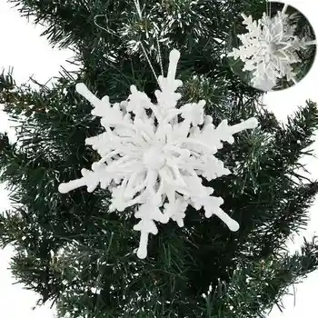 6шт 3D Снежинка Висулка Пластмасов Блясък Виси Коледно Цвете Бяла Снежинка Коледно Дърво за Украса за Дома Партита