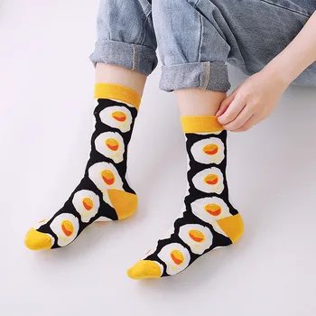 Дамски дълги чорапи с принтом на хамбургер, пица яйце суши забавни чорапи мода Харадзюку цветни ябълка, черен пипер от авокадо женски щастливи чорапи