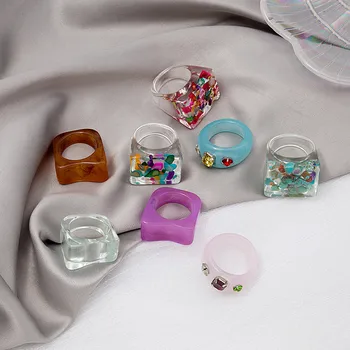 Нови Прозрачни Кристални Цветни Квадратни, Кръгли Пръстени за жени и момичета, Модни Акрилни геометрични декорации за пръстите на Вечерни подаръци