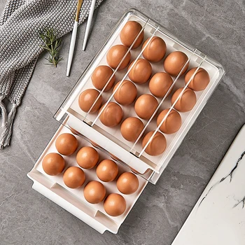 Кухненски Кутия За Яйца Прозрачна Двуслойни 32-мрежест Кутия За Яйца Хладилник За Съхранение на Пресни Продукти Преносим Кутия За Съхранение на Яйца За пикник