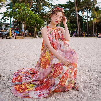 Бохо Тропически Почивки на Сарафан Нов 3 Цвят Бельо Макси шифоновое рокля с цветен модел Лятото 2021 Писта Фея Елегантна вечерна рокля