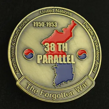 38-Аз паралел между НАС.Армията на IX Корпус Медна монета Корейската война(1950-1953) Забравени от войната Възпоменателна монета Предизвикателство Монета