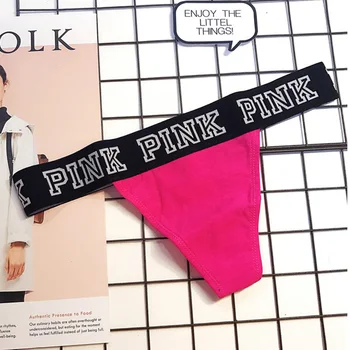 Модни дамски секси прашки с писмото розов принтом Бикини-прашки Дамски памучни безшевни бельо с ниска засаждане на дамско бельо Бикини