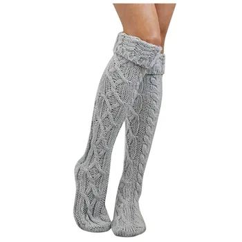 Коледни зимни топли терлици до бедрото над коляното Дамски чорапи за момичетата с Дълги памучни чорапи Възли топли чорапи дамски