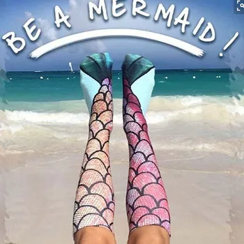 [WPLOIKJD]Cosplay Дамски чорапи-русалка Забавни Летни плажни с 3D принтом Елегантни ластични чорапи с високо качество Дамски чорапи Calcetines Mujer