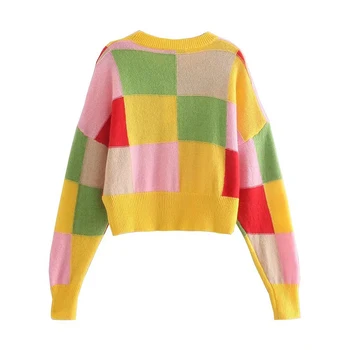 2021 Дамски есенна мода Сладък Цвят в тон Пуловер Вязаный пуловер Реколта О-образно деколте с дълъг ръкав Дамски Ежедневни блузи Vestidos