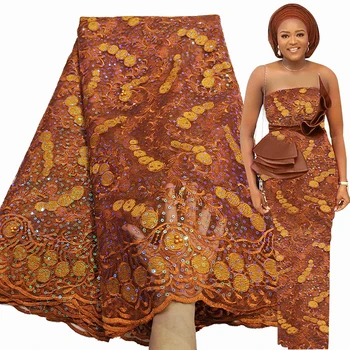 Way най-Новата френска лейси тъкани от тюл и Луксозна бродерия с пайети Нигерийски секси вечерна рокля 5 ярда Африканска лейси плат