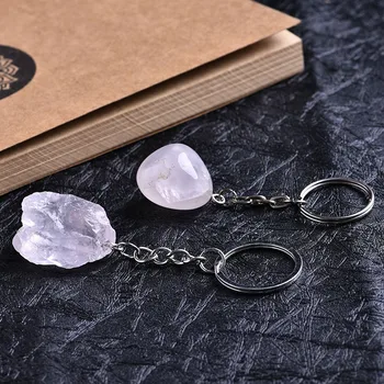 1БР натурален розов кварц ключодържател crystal рок минерални бижута проста мода двойка декорации DIY тенденция подарък медальон