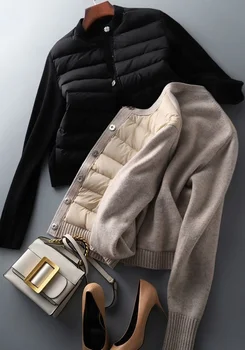 2021 Дамски есенно-зимно яке Мозайка вязаное палто с памучна подплата Парк Дамски якета Дамски зимни дрехи CN(Произход)