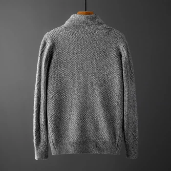 Реколта мъжки вязаная яке с отложным яка, есен-зима, удебелена однотонная однобортная жаккардовая яке-пуловер