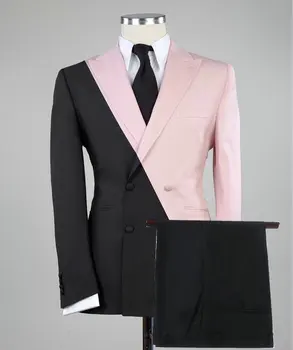 2021 Модерен Случайни праскова черен костюм Мъжки Комплект Slim Fit поръчкови Сватбени костюми за мъже Двубортный блейзър Младоженеца Смокинг за бала