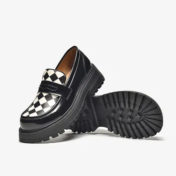 Лоферы на платформата BeauToday Дамски обувки на плоска подметка, от изкуствена кожа с клетчатым шарките и кръг пръсти Дамски обувки ръчна изработка 26528