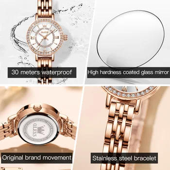 OLEVS Най-добрата марка на луксозни Дамски часовник Модни дамски ръчен часовник с диаманти от неръждаема стомана със сребърна мрежа Дамски кварцов часовник