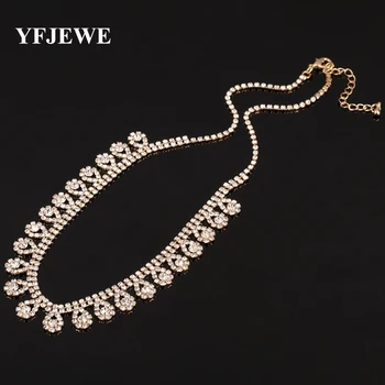 YFJEWE Пълен Crystal Изявление Колиета Висулки Златен и Сребърен Цвят Дамски Модни Бижута Брънка от Верига Огърлица на Едро N300