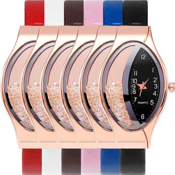 2019 Montre Femme Ежедневни дамски часовник с овални циферблат на Часовник Кожа Планински Кристал Дизайнерски Дамски часовници Часовници Gfit reloj mujer
