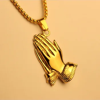 Уникален Дизайн От Неръждаема Стомана, Ръката На Буда Висулка Колие Вярващ Молитва Ръце Заедно Жени Човек Колие