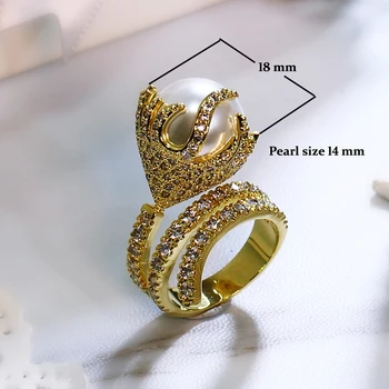 Страхотни дамски пръстен с бяла перла Златен цвят анел feminino crystal Едро Китай Модни Бижута женски пръстен на пръста