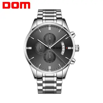 DOM 2020 Модерен мъжки часовници Най-добрата марка клас Лукс С голям циферблат Военни кварцови часовници от Стомана Водоустойчив спортен часовник с хронограф Мъжки M-1313