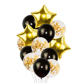 Честит Рожден Ден Празнични Аксесоари Черно и Златно Сърце Звезда Балони Балони Прибори за Еднократна употреба Банер За Декорация на партита