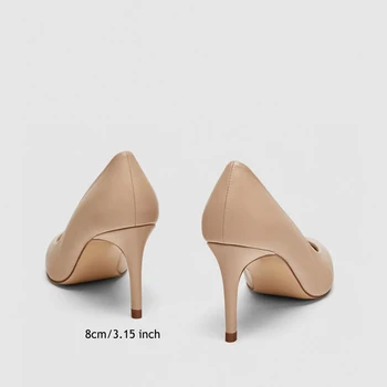 Елегантна кожена офис обувки за жени Монофонични остър стелката на обувки на висок ток с високи токчета за Дамски обувки-лодка от естествена кожа, Дамски обувки