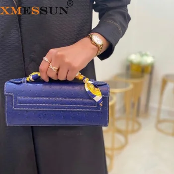 XMESSUN Тъмно синьо Страусиный модел Клатч за жени Чанта известни марки Чанта-тоут Вечерни клатчи 2021 Луксозни чанти през рамо