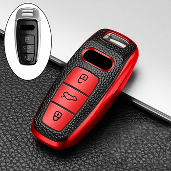 TPU Кожена Automobile Калъф за Дистанционно Ключ на Притежателя на Ключодържател ключодържател Пръстен за Audi A6 A7 A8 Q8 E-tron C8 D5 2019 2020 2021 Протектор ключ