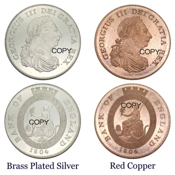 Великобритания 1804 година на Символичен централната Банка на Англия Джордж III Един ДОЛАР Пет Шилинга Сребърен или Червен медни копирни монета с мед покритие