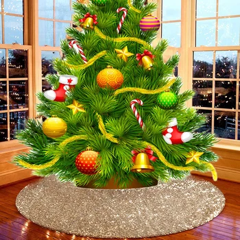 Красива Снимка, Съобразена Пола Коледно Дърво Кръгла Диафрагма Килим Нова Лъскава Тъкан Златен Блясък На Коледната Елха Мат